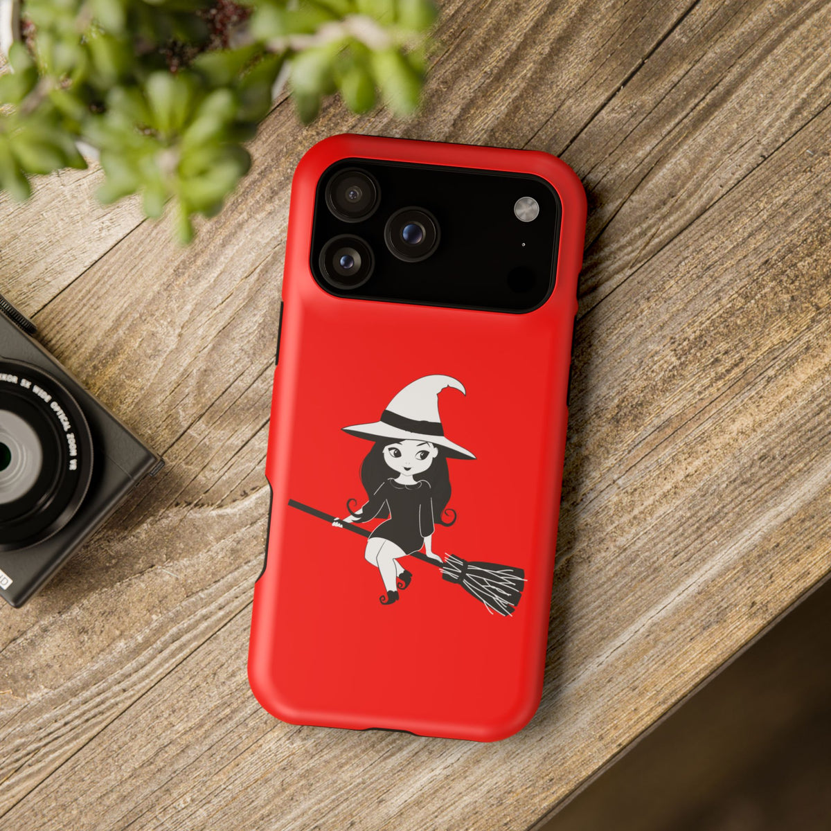Witch on Broom Red Magnetic Impact Phone Case