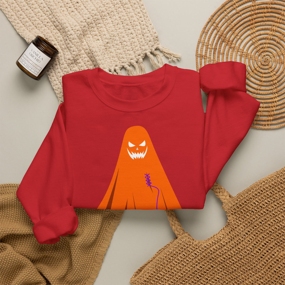 Halloween Ghost Costume Sweatshirt — Cute Spooky Ghost Holding Lollipop Crewneck