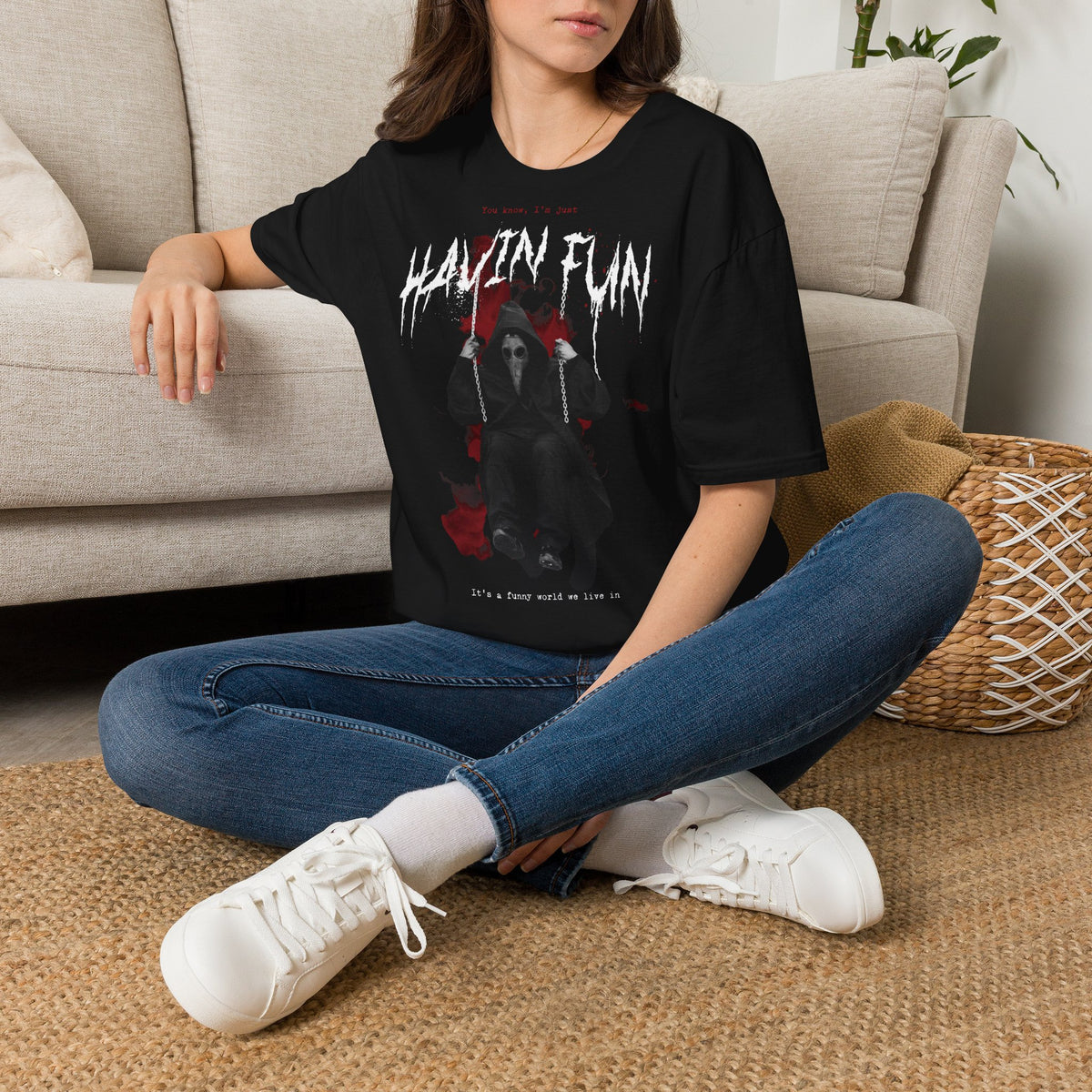 Havin' Fun Horror Grim Reaper T-Shirt — Gothic Skull & Roses Dark Tee