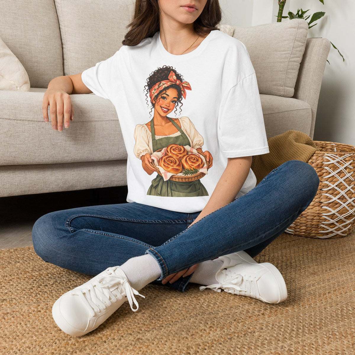T-Shirt — Baker Girl Holding Fresh Buns Vintage Illustration