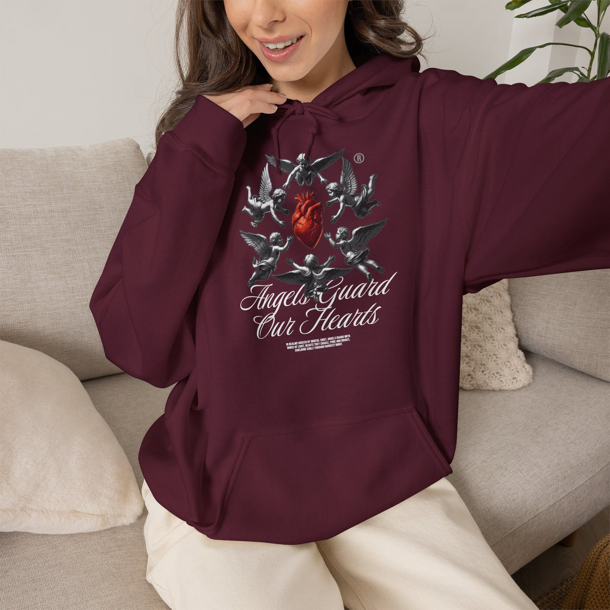 Anatomical Heart Hoodie – "Angels Guard Our Hearts" Graphic Sweatshirt