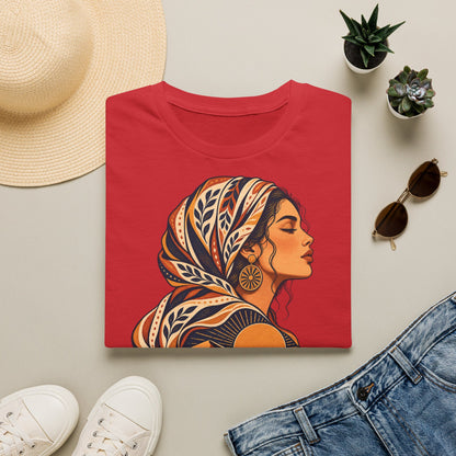 Floral Headwrap Portrait T-Shirt — Boho Vintage Woman Graphic Tee