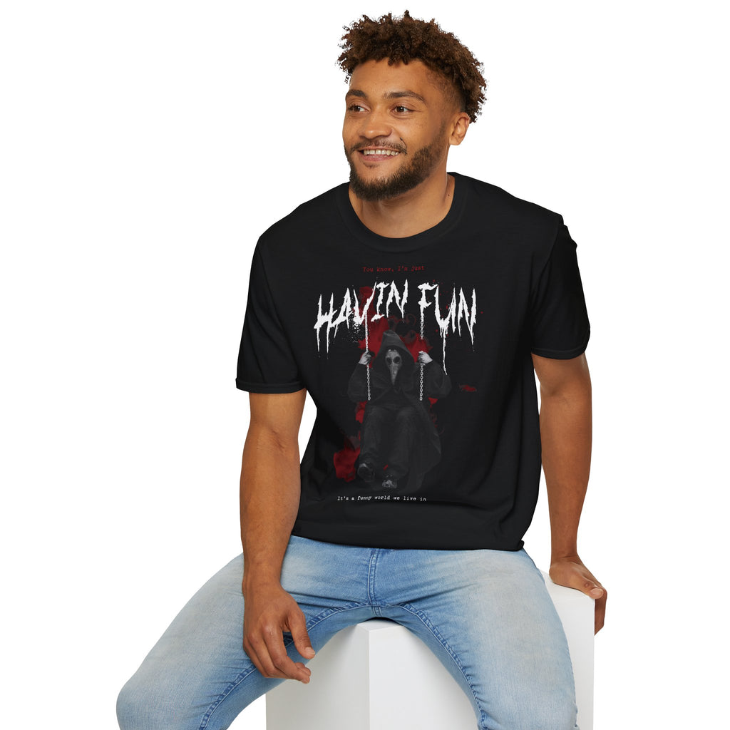 Havin' Fun Horror Grim Reaper T-Shirt — Gothic Skull & Roses Dark Tee