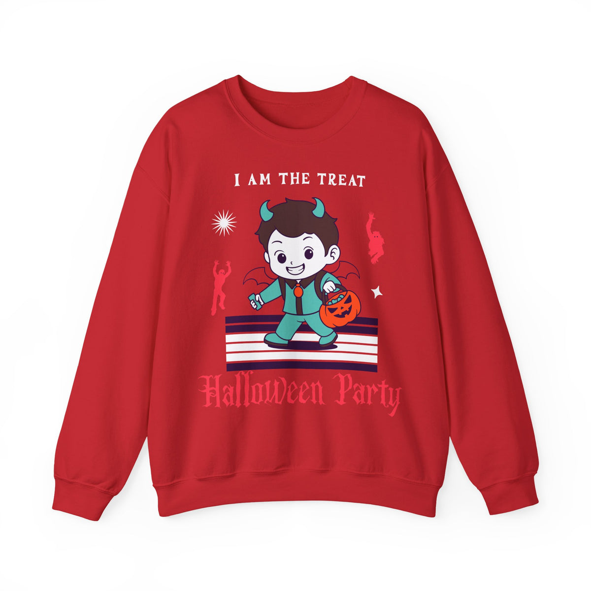 Halloween Party Sweatshirt — "I Am The Treat" Cute Devil Kid Costume Crewneck