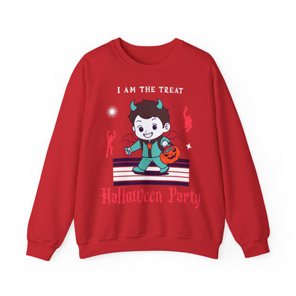 Halloween Party Sweatshirt — "I Am The Treat" Cute Devil Kid Costume Crewneck