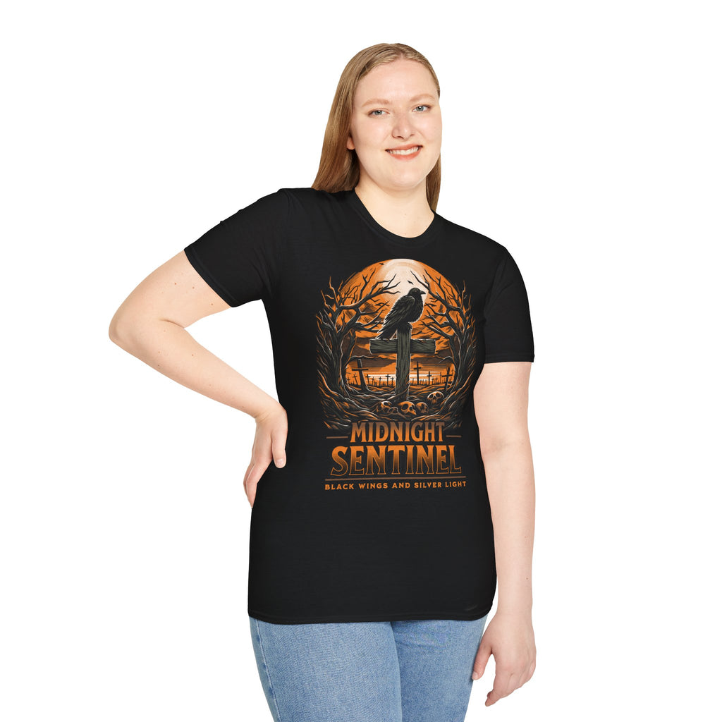 Midnight Sentinel Raven T-Shirt — Gothic Crow Nightscapes Tee