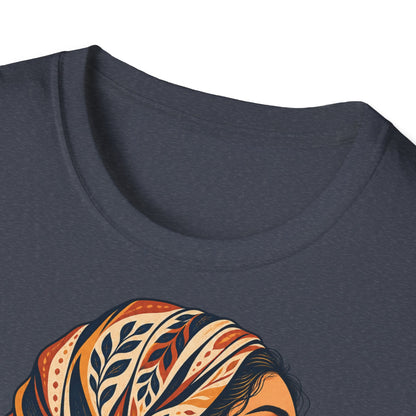 Floral Headwrap Portrait T-Shirt — Boho Vintage Woman Graphic Tee