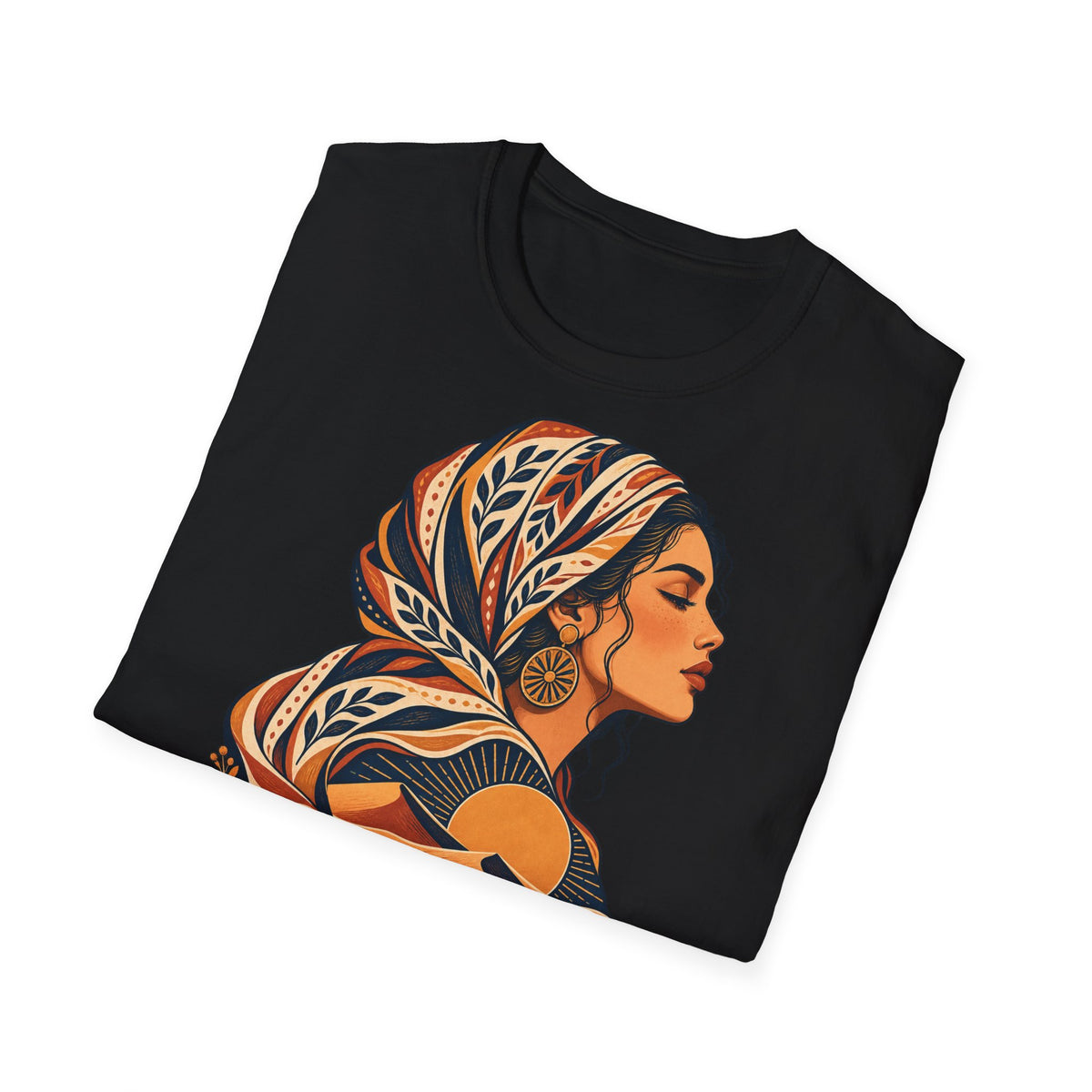 Floral Headwrap Portrait T-Shirt — Boho Vintage Woman Graphic Tee
