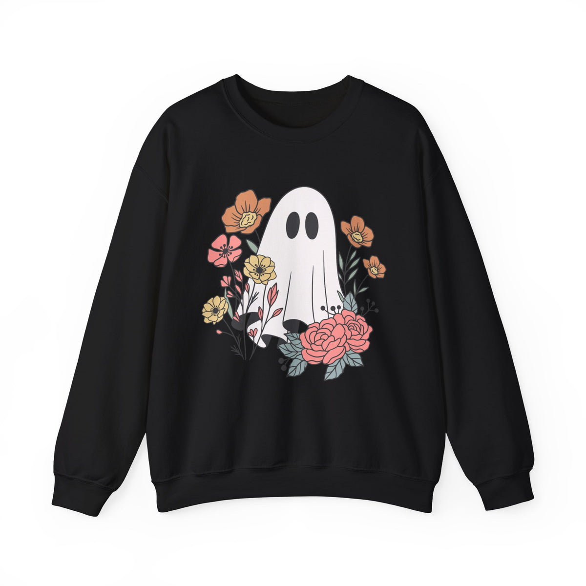 Cute Floral Ghost Sweatshirt – Halloween Crewneck Pullover
