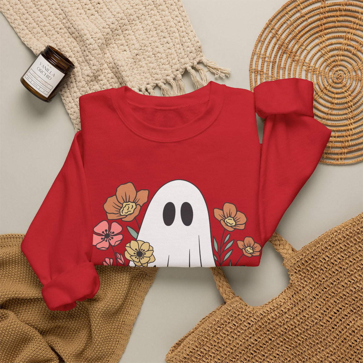 Cute Floral Ghost Sweatshirt – Halloween Crewneck Pullover