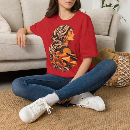 Floral Headwrap Portrait T-Shirt — Boho Vintage Woman Graphic Tee