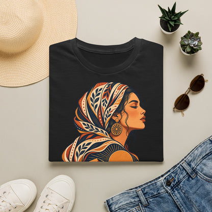 Floral Headwrap Portrait T-Shirt — Boho Vintage Woman Graphic Tee