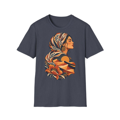 Floral Headwrap Portrait T-Shirt — Boho Vintage Woman Graphic Tee