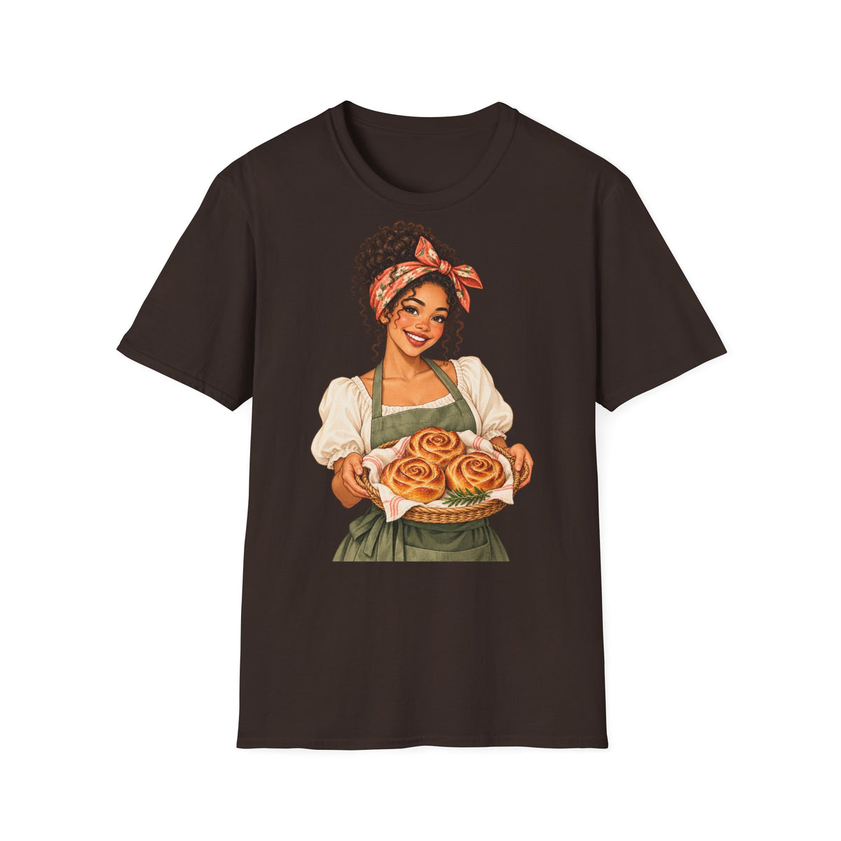 T-Shirt — Baker Girl Holding Fresh Buns Vintage Illustration