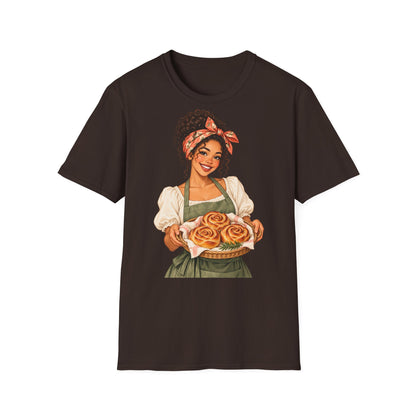 T-Shirt — Baker Girl Holding Fresh Buns Vintage Illustration