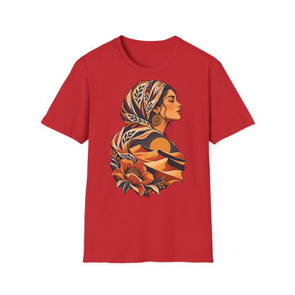 Floral Headwrap Portrait T-Shirt — Boho Vintage Woman Graphic Tee
