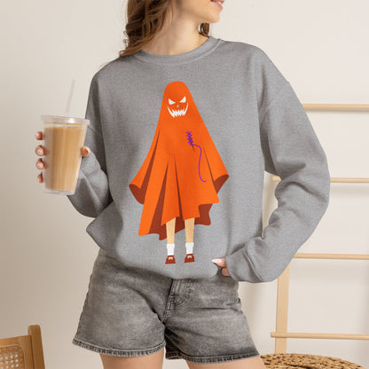 Halloween Ghost Costume Sweatshirt — Cute Spooky Ghost Holding Lollipop Crewneck