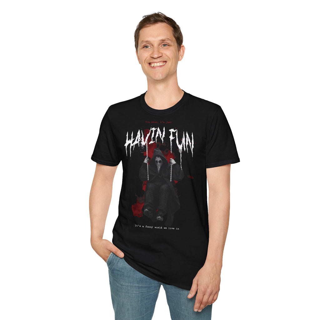 Havin' Fun Horror Grim Reaper T-Shirt — Gothic Skull & Roses Dark Tee