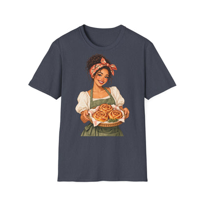 T-Shirt — Baker Girl Holding Fresh Buns Vintage Illustration