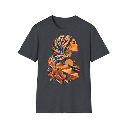 Floral Headwrap Portrait T-Shirt — Boho Vintage Woman Graphic Tee