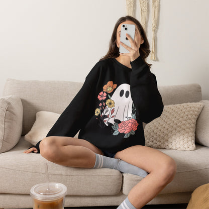Cute Floral Ghost Sweatshirt – Halloween Crewneck Pullover