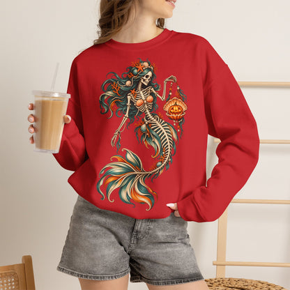 Skeleton Mermaid Crewneck Sweatshirt — Gothic Halloween Mermaid Pullover