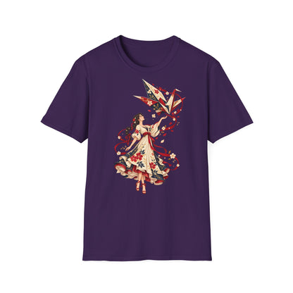 Floral Umbrella Girl T-Shirt — Whimsical Vintage Illustration Tee