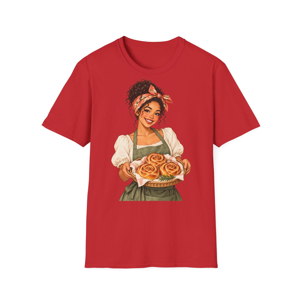 T-Shirt — Baker Girl Holding Fresh Buns Vintage Illustration