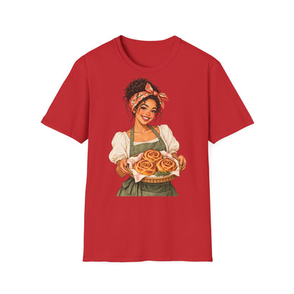 T-Shirt — Baker Girl Holding Fresh Buns Vintage Illustration