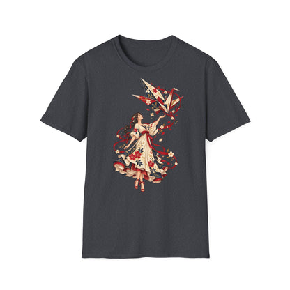 Floral Umbrella Girl T-Shirt — Whimsical Vintage Illustration Tee