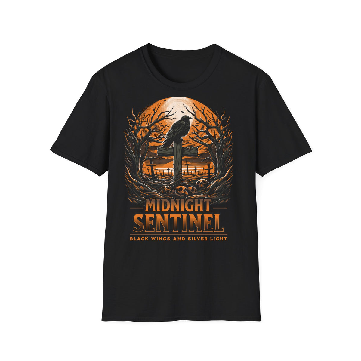 Midnight Sentinel Raven T-Shirt — Gothic Crow Nightscapes Tee