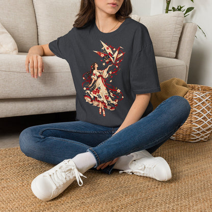 Floral Umbrella Girl T-Shirt — Whimsical Vintage Illustration Tee
