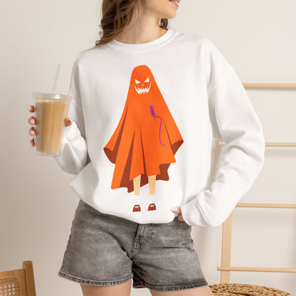 Halloween Ghost Costume Sweatshirt — Cute Spooky Ghost Holding Lollipop Crewneck