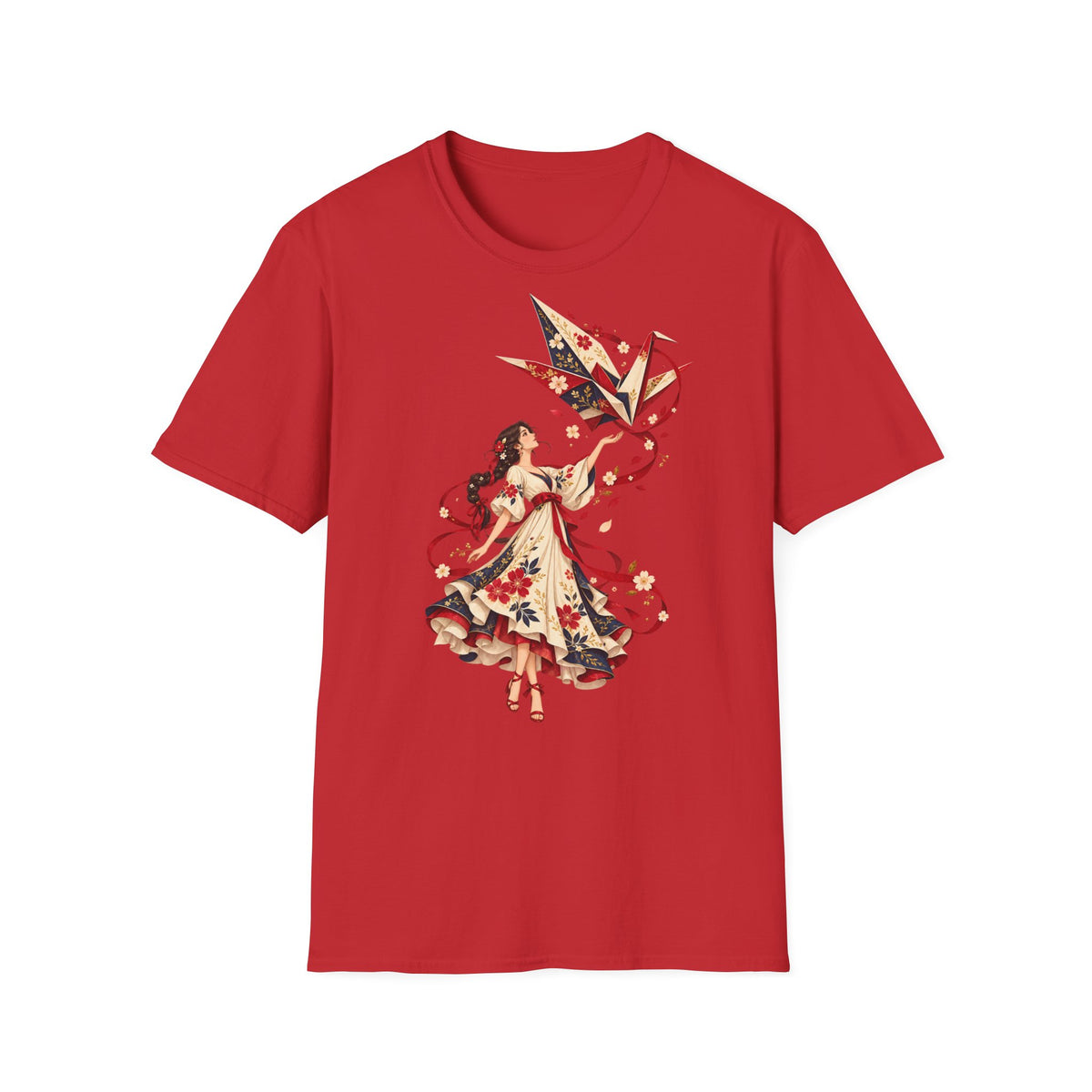 Floral Umbrella Girl T-Shirt — Whimsical Vintage Illustration Tee