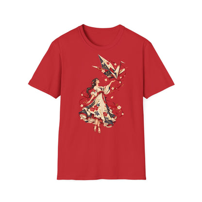 Floral Umbrella Girl T-Shirt — Whimsical Vintage Illustration Tee