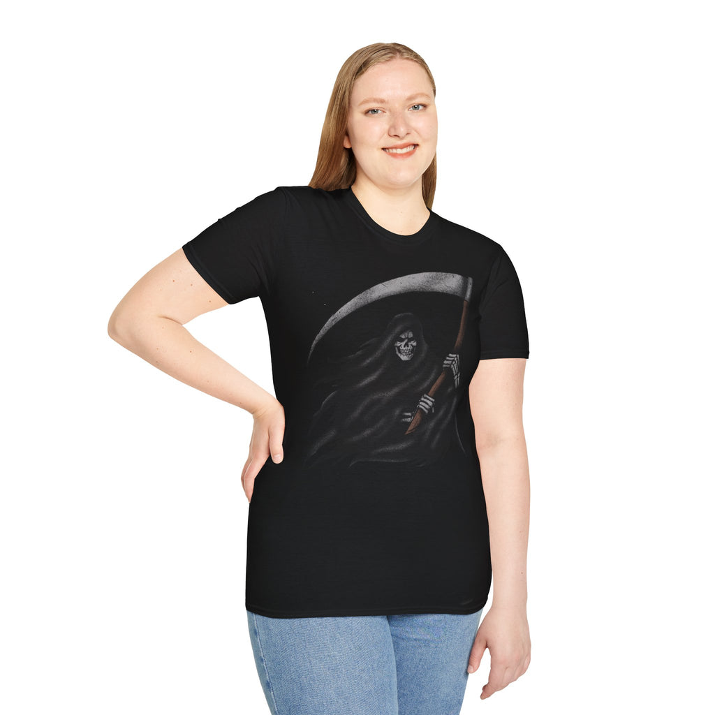 Grim Reaper Scythe T-Shirt — Dark Gothic Skull Tee  Halloween