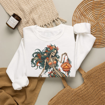 Skeleton Mermaid Crewneck Sweatshirt — Gothic Halloween Mermaid Pullover