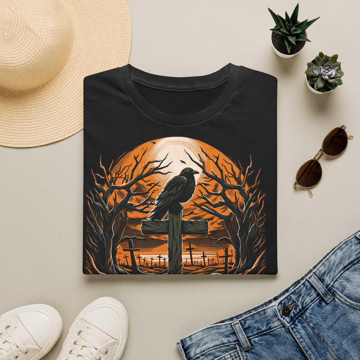 Midnight Sentinel Raven T-Shirt — Gothic Crow Nightscapes Tee