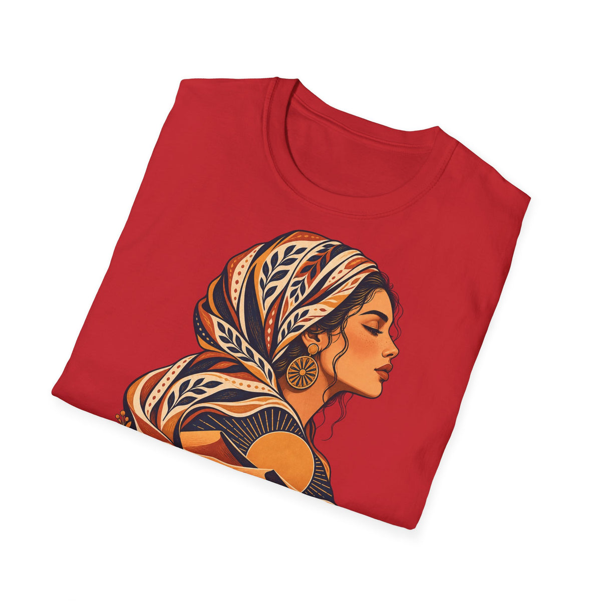 Floral Headwrap Portrait T-Shirt — Boho Vintage Woman Graphic Tee