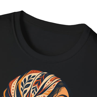 Floral Headwrap Portrait T-Shirt — Boho Vintage Woman Graphic Tee