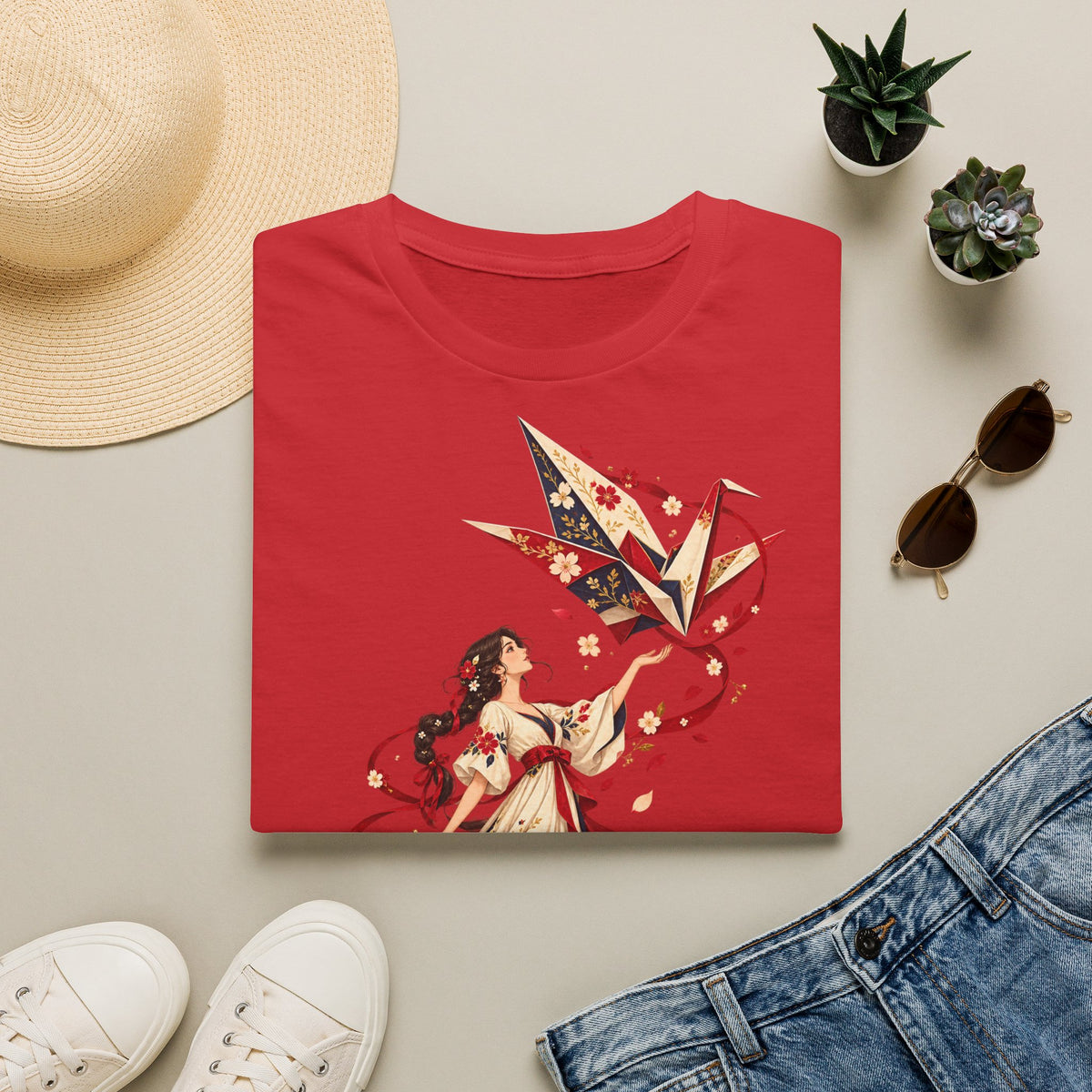 Floral Umbrella Girl T-Shirt — Whimsical Vintage Illustration Tee