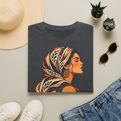 Floral Headwrap Portrait T-Shirt — Boho Vintage Woman Graphic Tee