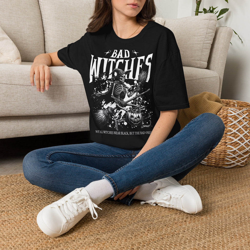 Bad Witches Skeleton T-Shirt — Halloween Witch Pumpkin Graphic Tee