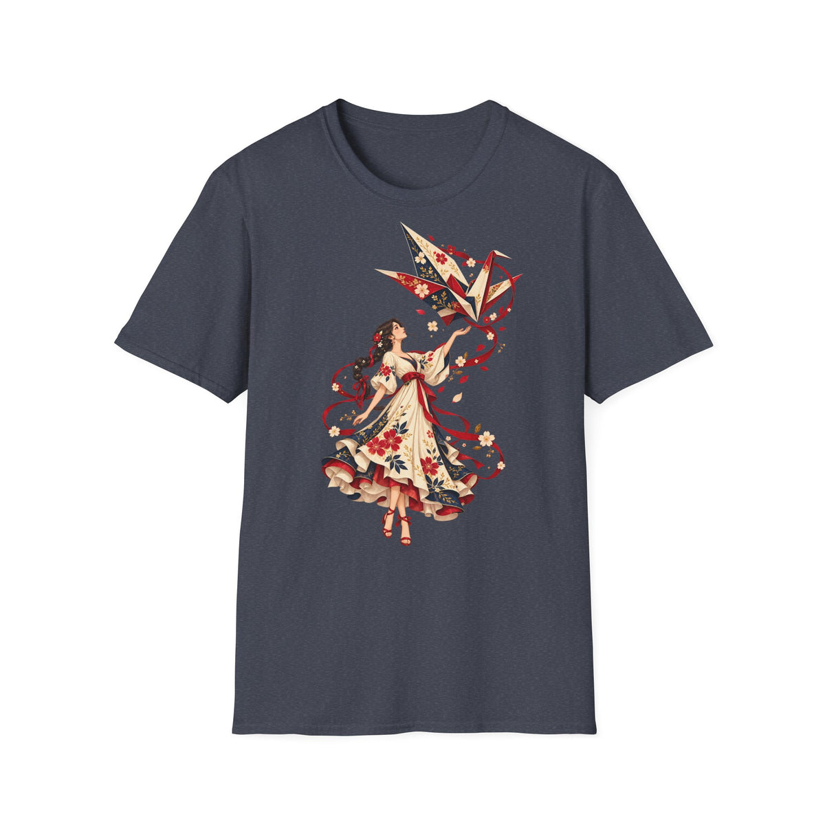 Floral Umbrella Girl T-Shirt — Whimsical Vintage Illustration Tee