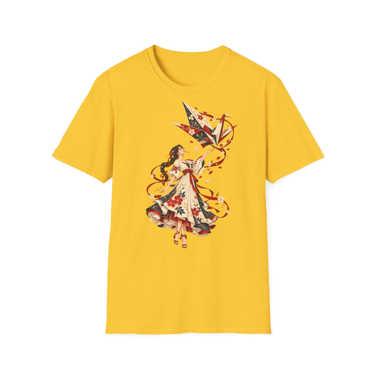 Floral Umbrella Girl T-Shirt — Whimsical Vintage Illustration Tee