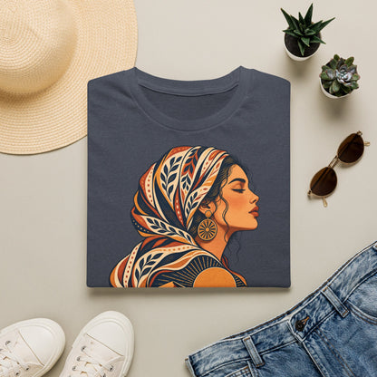 Floral Headwrap Portrait T-Shirt — Boho Vintage Woman Graphic Tee