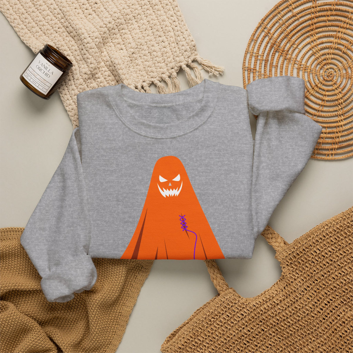 Halloween Ghost Costume Sweatshirt — Cute Spooky Ghost Holding Lollipop Crewneck