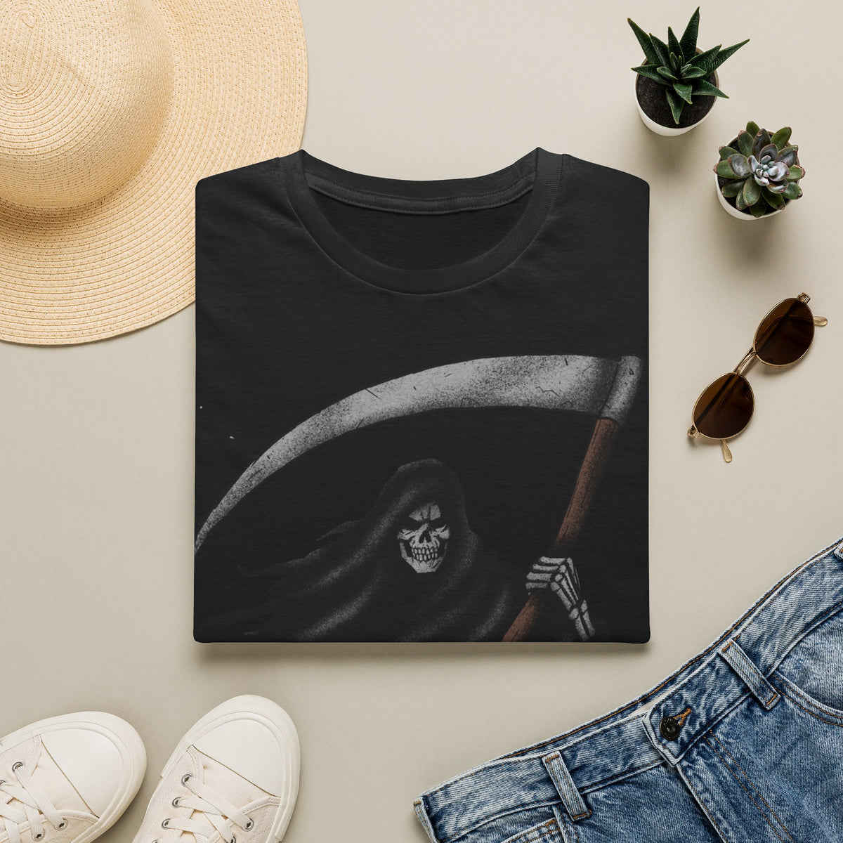 Grim Reaper Scythe T-Shirt — Dark Gothic Skull Tee  Halloween