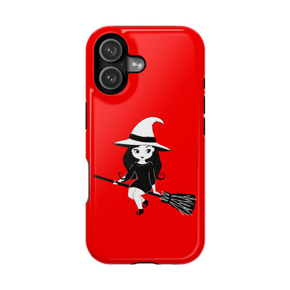 Witch on Broom Red Magnetic Impact Phone Case