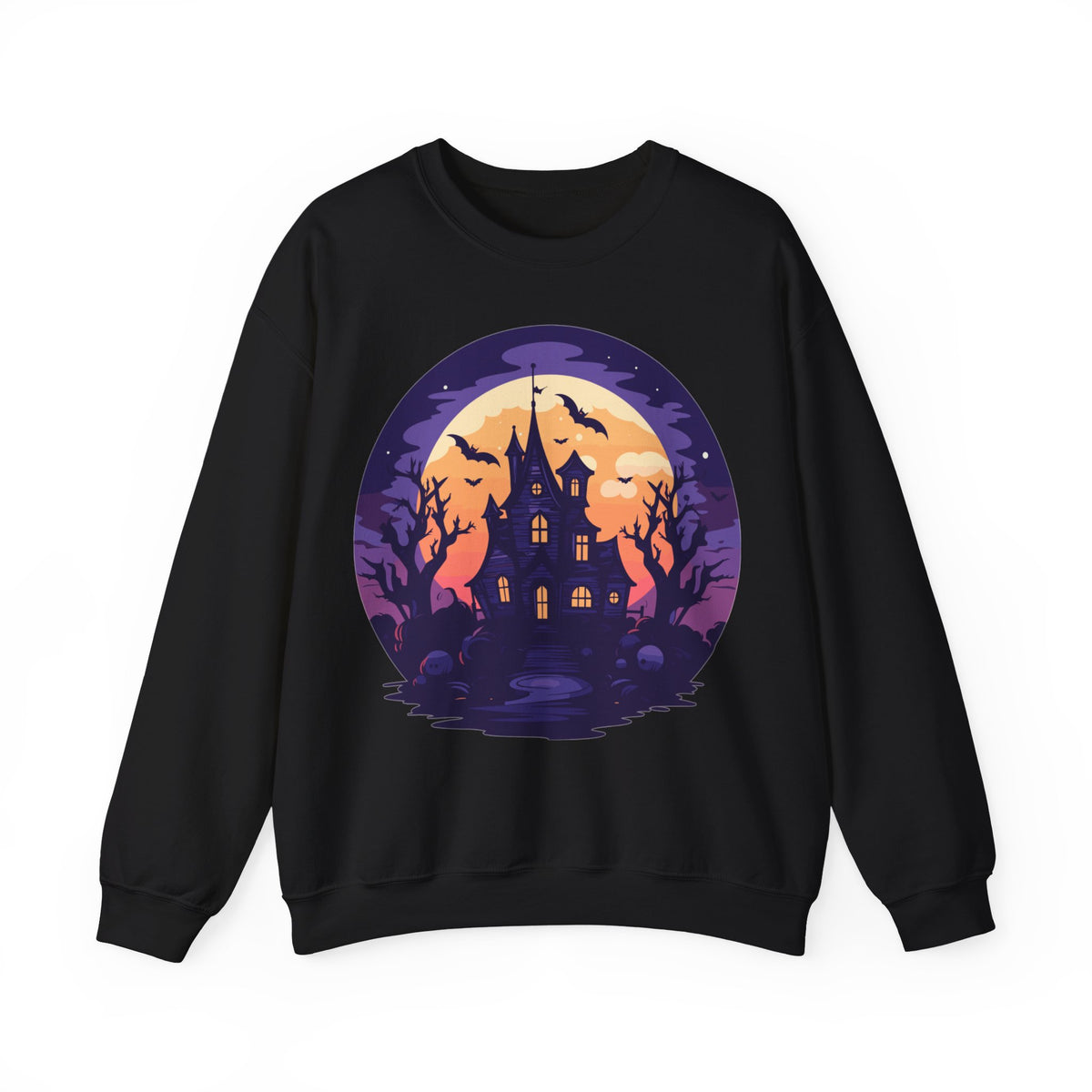 Halloween Haunted House Sweatshirt — Spooky Moonlit Castle Crewneck